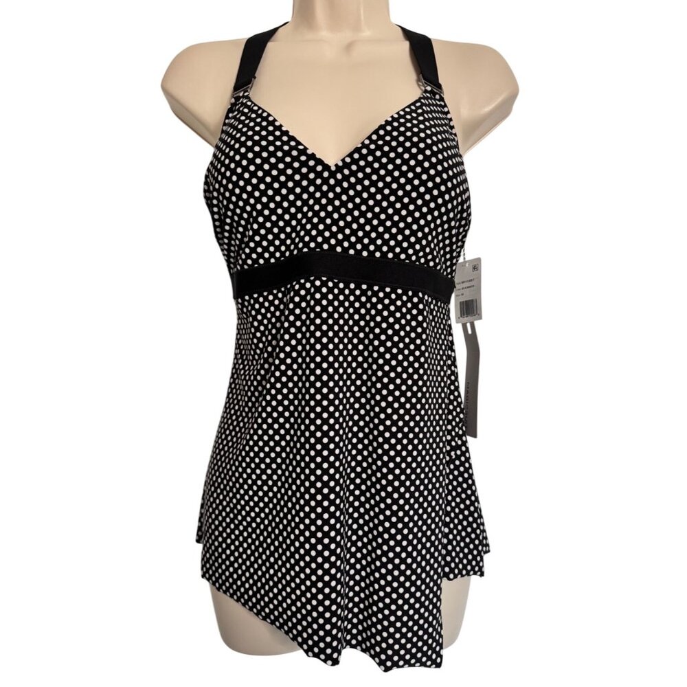 Magicsuit Swim Size 10 Tankini Top Size 10 Padded Black White Wrap T Back NWT Ma